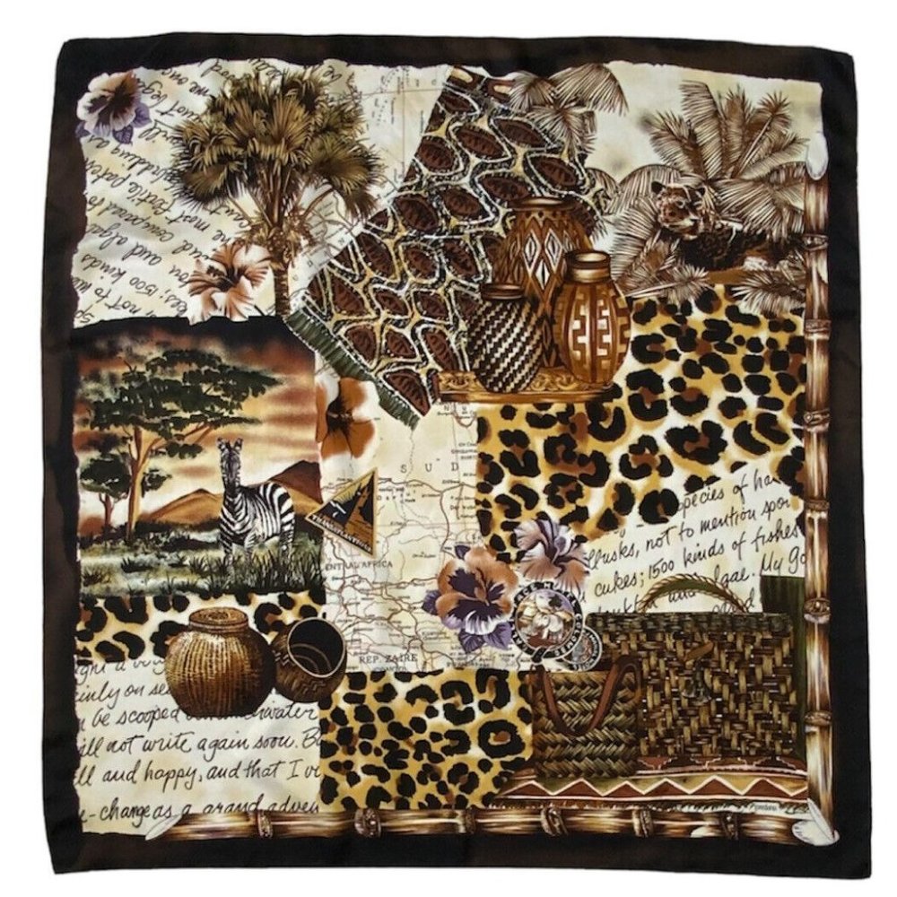 LOREDANO Brown Afric Discovery Silk Scarf 35"/ 34” GC